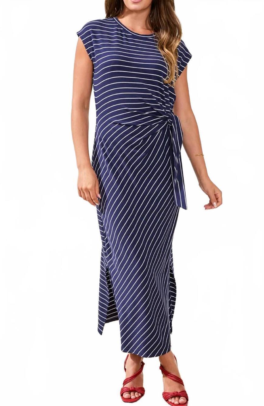 NEW TRIBAL cap sleeve striped dress in jet blue